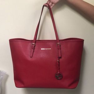 Michael Kors red saffiano leather tote